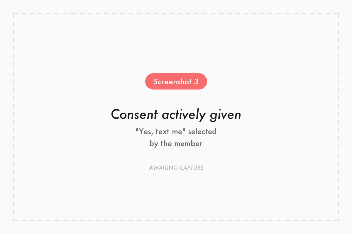 Screenshot of the SMS consent question with Yes, text me actively selected by the member